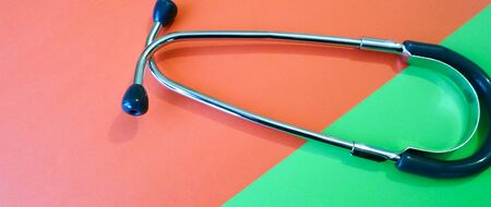 Top view a stethoscope on a dark blue background, medical and healthy concept.の写真素材