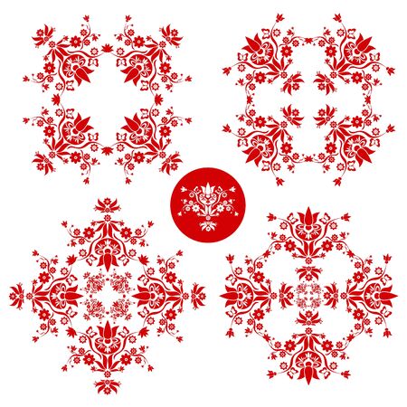 red and white folk floral decoration for easter, wedding and other festivities のイラスト素材