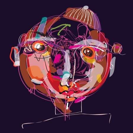 colorful imaginative kid portrait made of abstract line composition のイラスト素材