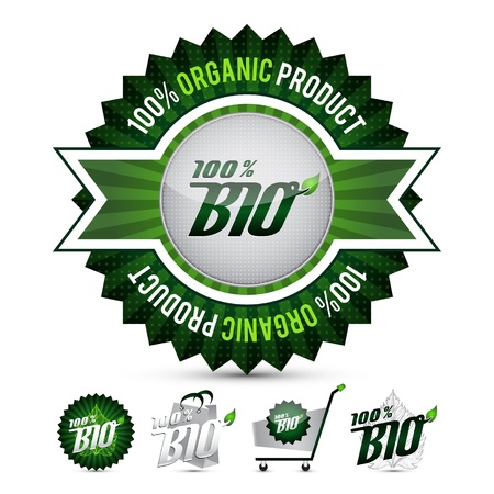 five bio labels made from several transparent layers for a rich textured effect, therefore saved as eps 10のイラスト素材