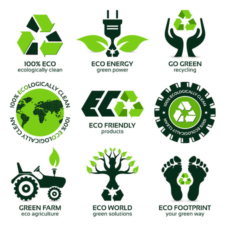 eco label and symbol set with differently varied modern elementsのイラスト素材