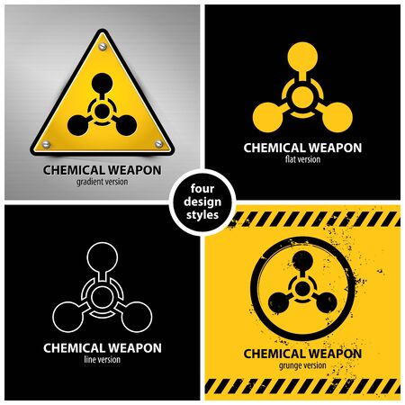 set of chemical weapon symbols containing four unique design elements in different variations: gradient, flat, line and grunge style.のイラスト素材