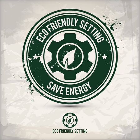 alternative eco setting stamp containing: two environmentally sound eco motifs in circle frames, grunge ink rubber stamp effect, textured paper backgroundのイラスト素材