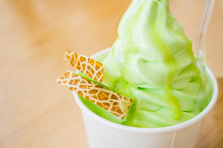 Melon yogurt Softserve ice creamの写真素材