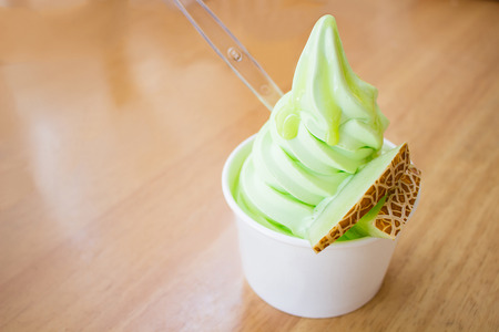 Melon yogurt Softserve ice creamの写真素材