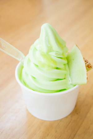 Melon yogurt Softserve ice creamの写真素材
