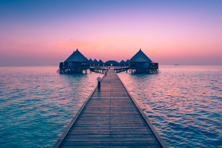 Overwater Bungalow. Ocean in the Maldives. Vacation in luxury hotelのeditorial素材