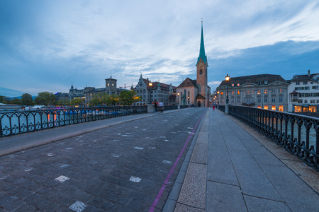 Evening view of the Zurich downtownの写真素材