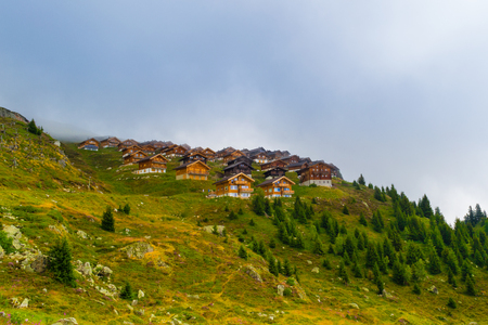 Tschuggen is holiday village in the Belalp area and consists of 100 chalets.の写真素材