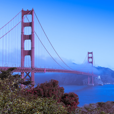 Coast of California, San Francisco. Panorama of Golden Gate Bridge. Toningの写真素材