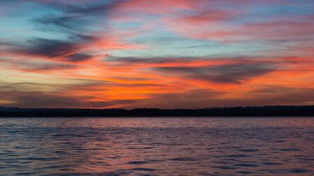 Spectacular sunset over Lake Zug in the Swiss Alps.の写真素材