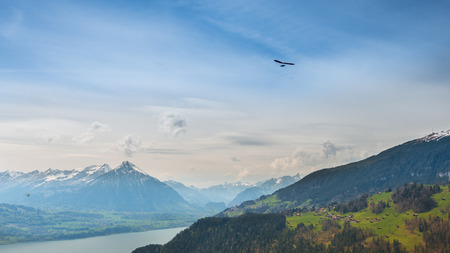 Grandiose panorama on top of  Bernese Oberland, Interlaken and mountain range. Switzerlandの写真素材