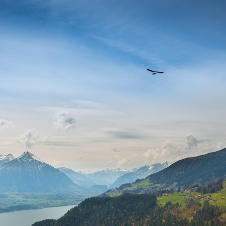 Grandiose panorama on top of  Bernese Oberland, Interlaken and mountain range. Switzerlandの写真素材