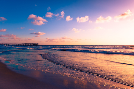Impressive seascape of Ocean Beach in San Diego, California. Sunset.の写真素材