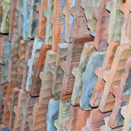 Background color bricks, tiles. Selective focus.の写真素材