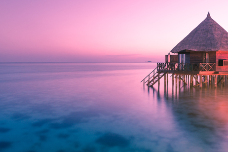Fantastic color of sunset on a tropical island. Relax evening in the Maldives. Long exposureのeditorial素材