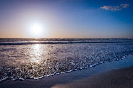 Impressive seascape of Ocean Beach in San Diego, California. Sunset. Black and whiteの写真素材
