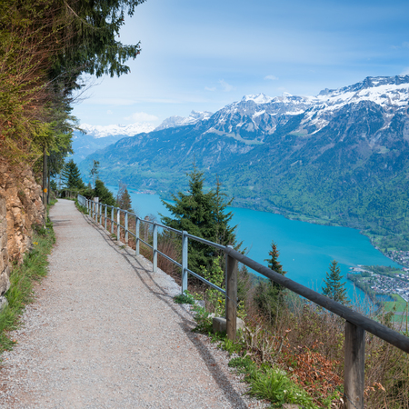 The path in the mountains walk along the Bernese Oberlandの写真素材