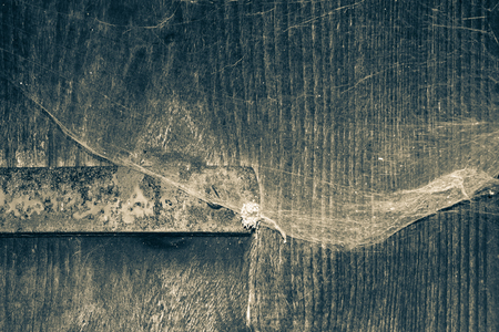 Background old wooden board. Rusty metal. Web hanging.の写真素材