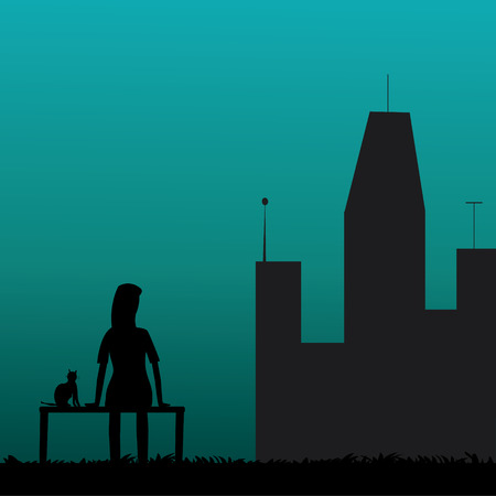 Alone Women silhouette vectorのイラスト素材