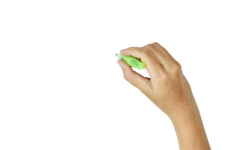 Women of hand with pen  writing isolate on white の写真素材