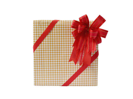 Gift box and ribbon bow on white background with clipping path. Concept for Valentine day, Christmas present and New Year.の写真素材