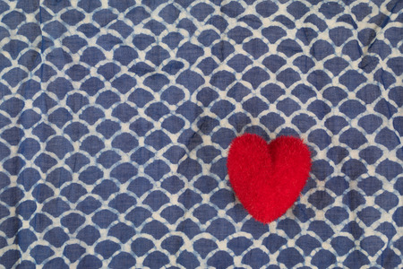 one heart on blue batik ( water pattern)の写真素材