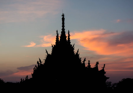 The Sanctuary of Truth  Pattaya City Hall with sun setの写真素材