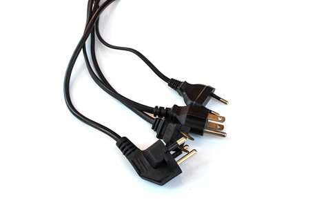 black electric plug on white backgroundの写真素材