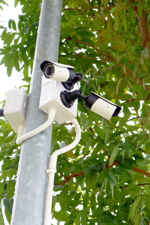 closed circuit television cctv camera in outdoorの写真素材