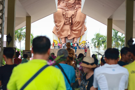 Pathum Thani, Thailand, -May,10,2017 : Thai buddhist people pray buddha state with water lily, candle and incense in Visakha Puja day.  Editorial use onlyのeditorial素材