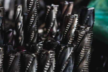 many of endmill tool close up and shiny industry conceptの写真素材