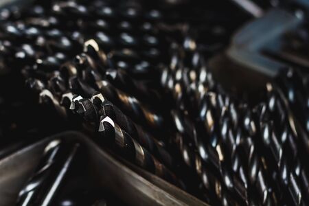group of drilling tools close up beautiful light industry conceptの写真素材
