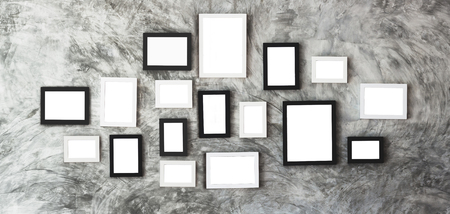 white isolated picture frames in center of marble wall for user to insert some idea interior design