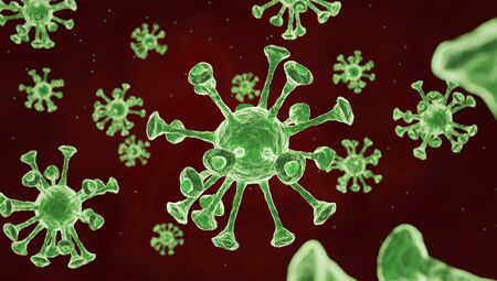3D render   the green corona virus cells or covid19 inside the body.  dangerous virus resembles a crown. The epidemic began from  to the .  virus caused damage to the lung and was lethal.の写真素材