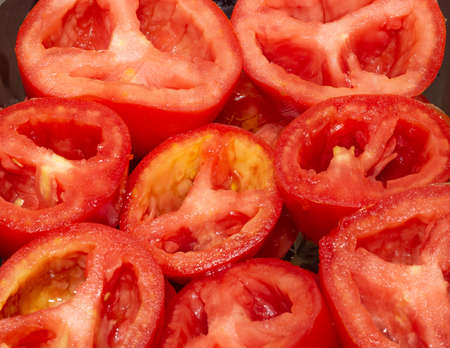 top view of fresh red tomatoesの写真素材