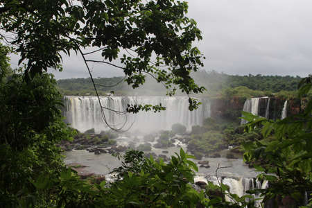 amazing view of the waterfalls and trees at the iguaÃ§u park, ParanÃ¡, Brazilのeditorial素材