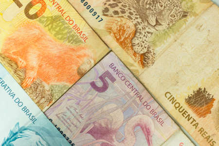 top view of Brazilian real banknotes