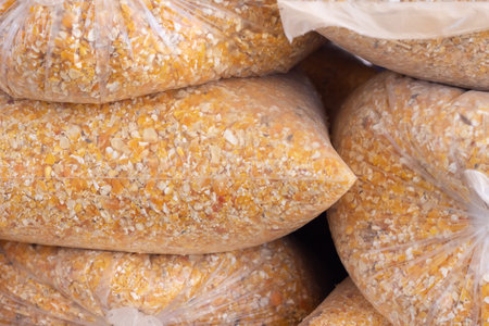 Sacks full of ground yellow corn