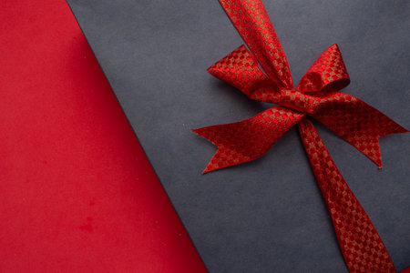 gift box on the red backgroundの写真素材