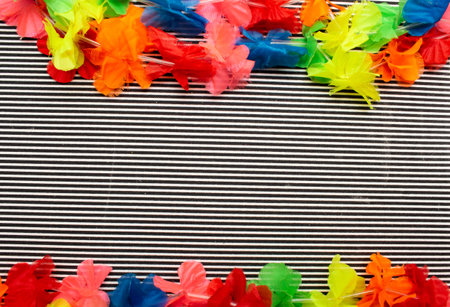 black and white stripes poster with colorful flowersの写真素材