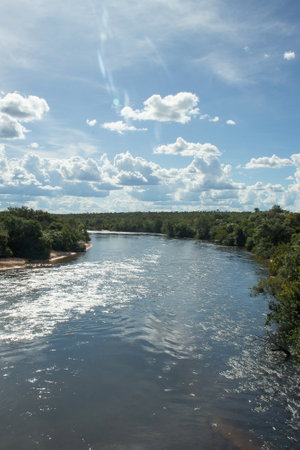 Brazilian cerrado landscape with Tocantins riverの写真素材