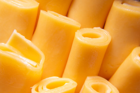 super close up of mozzarella cheese rolls
