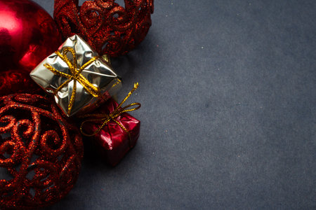 christmas ornaments with blue backgroundの写真素材