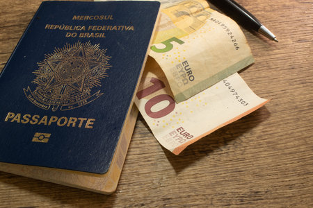Brazilian passport with euros on the side