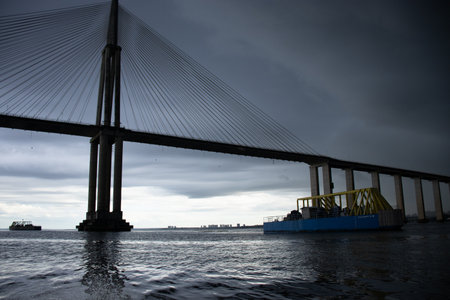 black river bridge - Manaus - Brazil on a stormy dayの写真素材