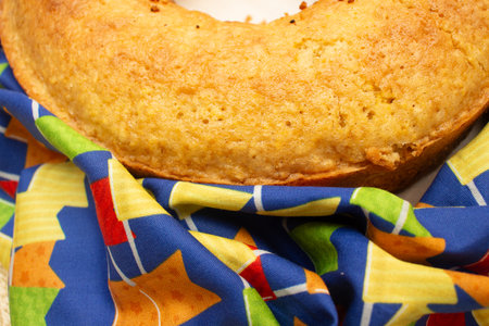 Homemade cake on a napkin, close-up, selective focusの写真素材