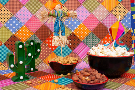 Cinco de mayo background with cactus and candiesの写真素材