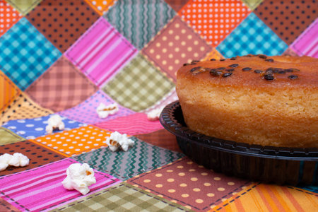 Cake with raisins on a colorful background. Selective focus.の写真素材