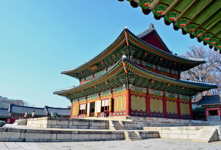 Seoul, South Korea: Changdeokgung Palace is the most well-preserved of royal Joseon palaces. Tourist attraction in Seoul, South Korea. Winter seasonの写真素材